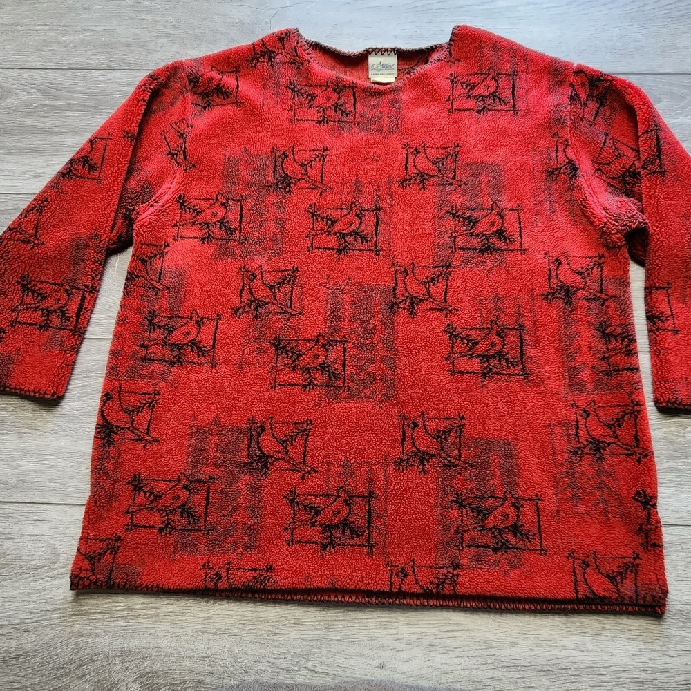 Vintage 1990s Cute Cardinal Graphic Fleece Crewneck Sweater / Fleece / 90s